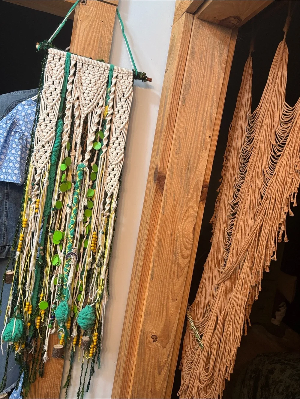Boho Green and Cream Macramé Wall Hanging